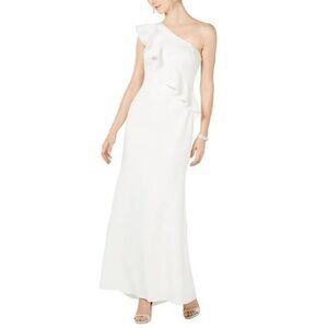 Jessica Howard Elegant One-Shoulder White Gown